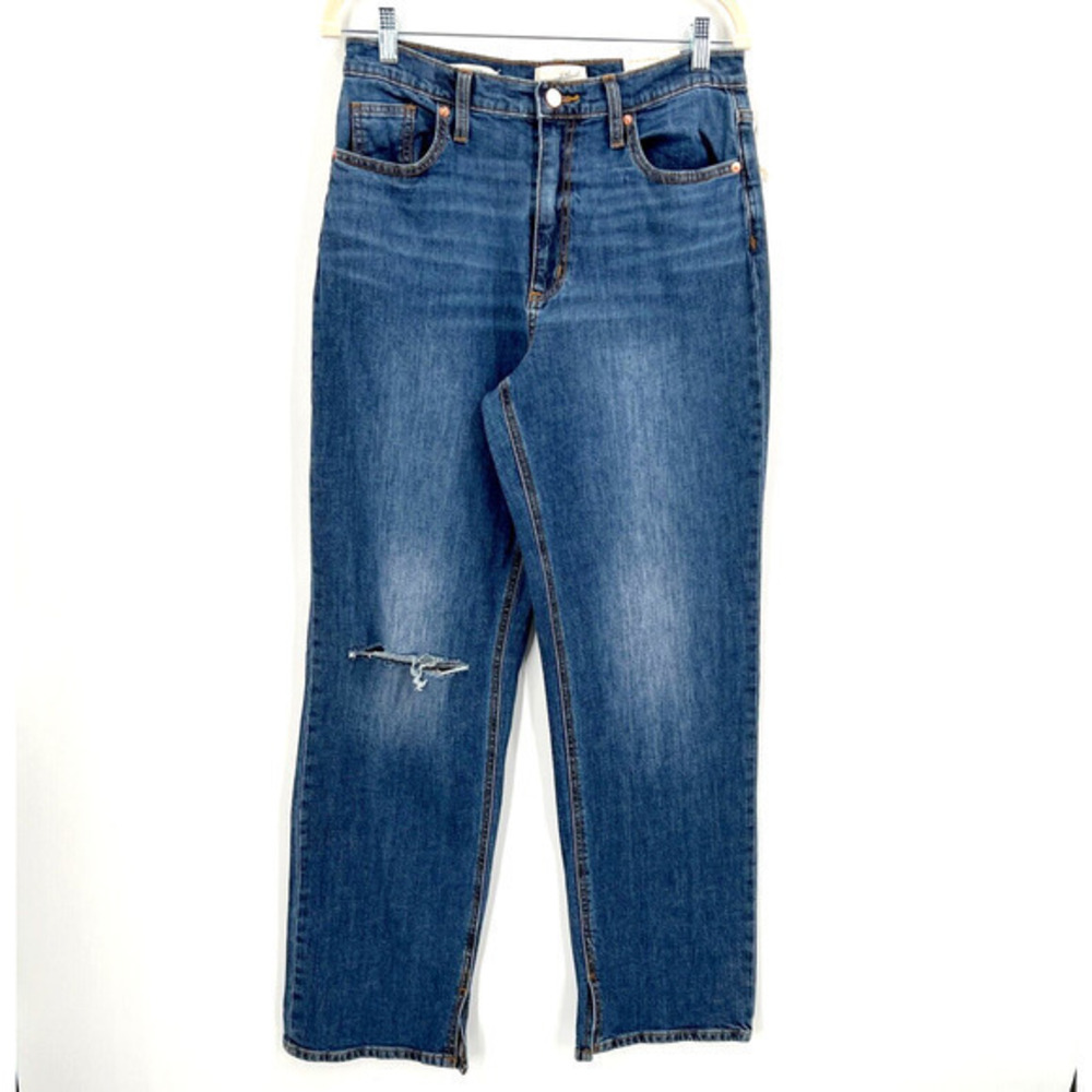 Universal Thread Vintage Straight Jeans Womens 8 Blue Denim Split Hem Stretch